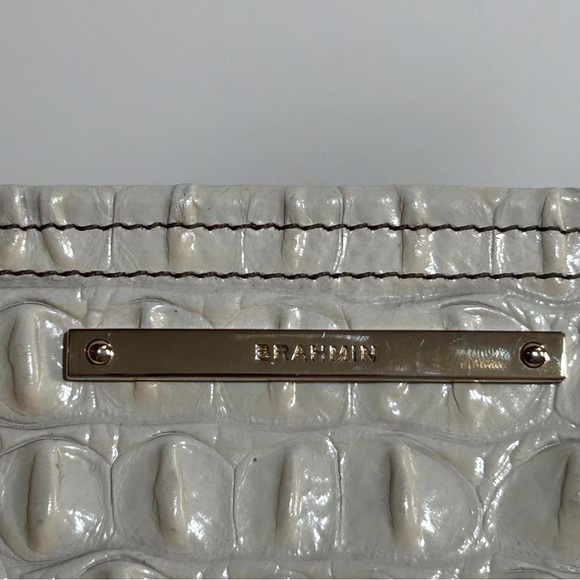 Brahmin White Brown Croc Embossed Leather Tote Bag with Dust Bag OS - Picture 11 of 12